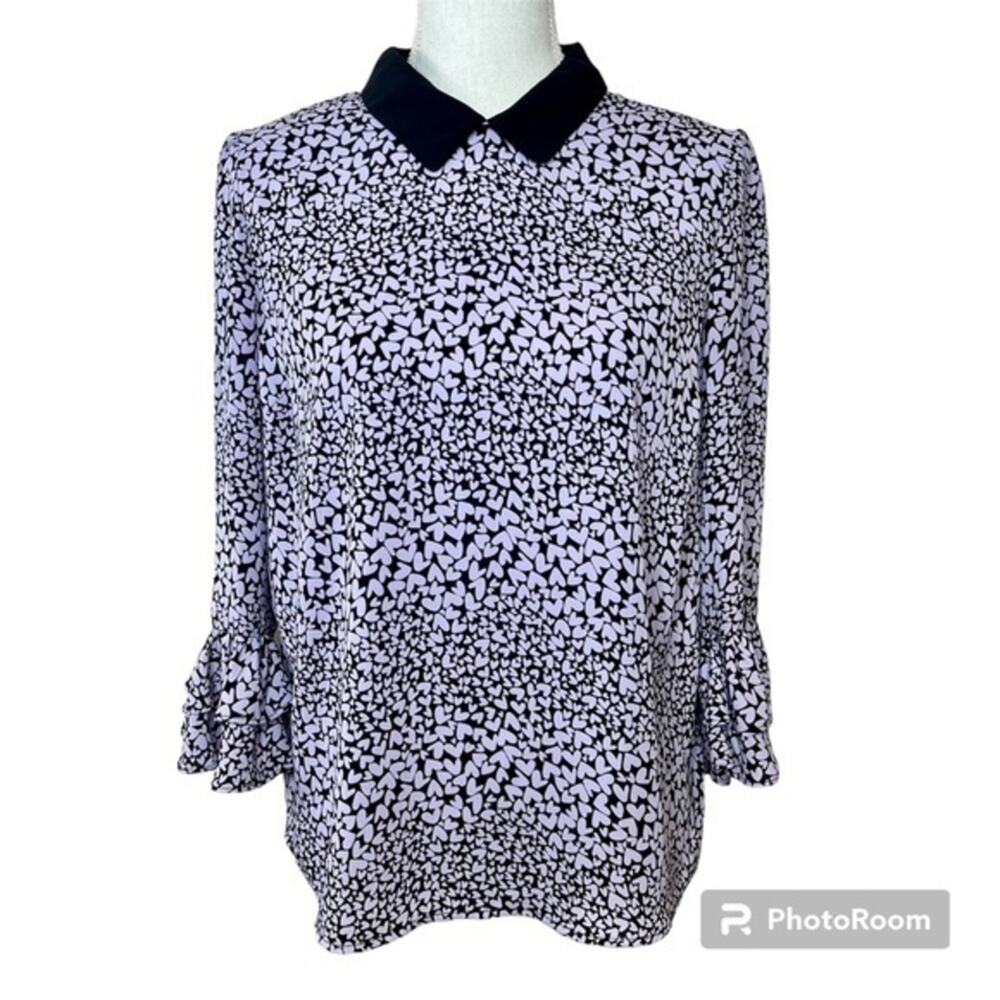 Elle Kohls Purple Hearts Business Casual Collared Pretty Light Feminine Blouse S